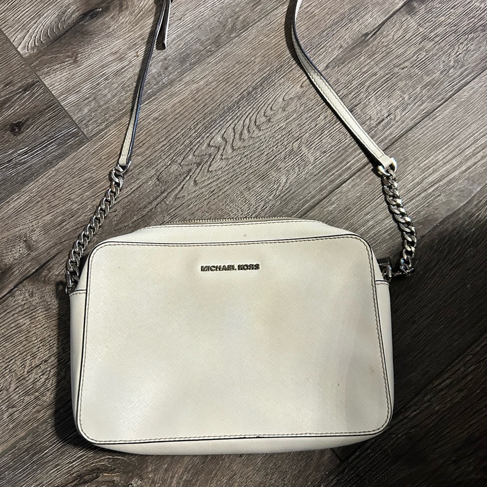 Michael Kors Jet Set East West Chain Light Gray Saffiano Leather bag purse - Picture 2 of 6
